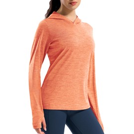 MIER Long Sleeve Shirts for Women UPF 50+ Sun Protection Hoodie Workout Fishing Hiking Thumbhole Top, Heather Orange, XL