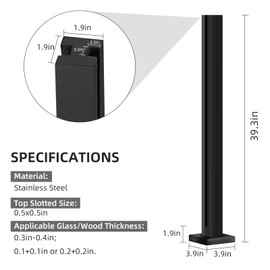 DOMART Black Glass Balustrade Post, 304 Stainless Steel Glass Railing Post for Steps, Balconies, Staircases, Decks, Patio Stairs, Pool Fence, Cannot Add Handrail Version (39.3 inch-Mid Post)