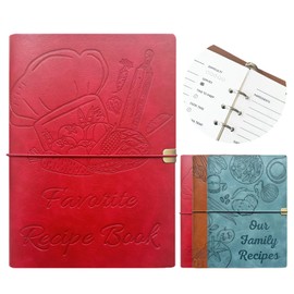 leeveel Blank Recipe Book To Write In Your Own Recipes,5.6 X 8.2 Recipe Ring Binder with PU Leather Cover,Recipe Journal with 160 Recipes (red)