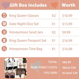 Singhoow 12 Pcs Wedding Gifts for Couple Mr Mrs Honeymoon Gifts Bridal Shower Engagement Gifts with Glass Our Adventure Book Scrapbook Passport Holder Baggage Tags Jar Tote Bag