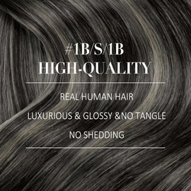 YoungSee 150G Clip in Human Hair Extensions Ombre Clip in Extensions with Lace Clip on Hair Extensions Human Hair Black and Silver with Black Roots Remy Human Hair Extensions Clip ins 20Inch 7Pcs