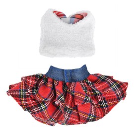 E-TING Santa Clothing for elf Doll Christmas Decoration (Fluffy Vest+ Plaid Skirt)