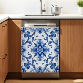 Navy Blue Floral Dishwasher Cover 23x26 Inch