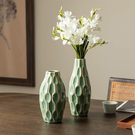 Modern Geometric Green Ceramic Table Vases for Your Kitchen, Bedroom, Office, Living Room, Bathroom, Mantel Centerpiece Decoration