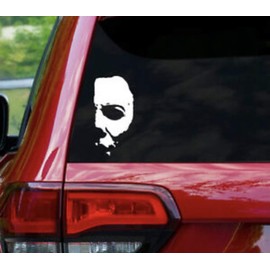 S-K Designs- Michael Myers Horror Stickers for Car, Horror Movie Stickers, Creepy Decal for Cars Truck, Van, Laptop, and Window- White- 6x3 SK-103- Made in USA
