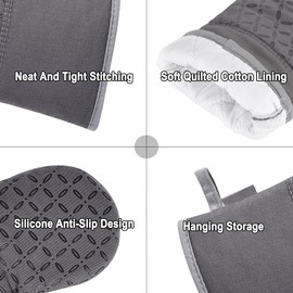 CHUKCHI Oven Mitts and Pot Covers 6pcs Set- Kitchen Oven Glove Non-Slip and Clear Texture, Heat Resistant 550 Degree and Potholder Pot Holder Soft Cotton Lining for Baking, Cooking, BBQ-Grey