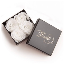 Rosemarie Schulz Rose Box 4 Small Eternal Roses Preserved Gift Box/Thank You/Rose Arrangement (6 x 6 cm, White)