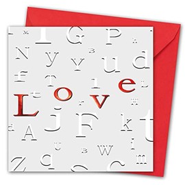 Valentines Card. Love Letterblock Design with Red foil. Eco-friendly. 4pp 150x150mm size. Valentine's Card with Red Envelope. Verse inside. Printed and Packed in UK.