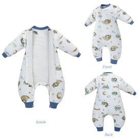 Winter Baby Sleep Bag with Feet 2.5 TOG 100% Cotton Wearable Blanket with Legs Detachable Long Sleeves Baby Sleep Bag with Safty 2-Way Zipper & Button Unisex Sleeping Sack 0-12 Months (Blue Cloud)