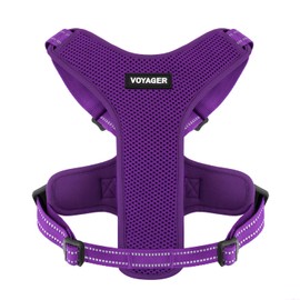 Air Frontier Mesh Dog Harness with Steel Leash D-Ring, Reflective Stitching, and Lightweight Breathable No-Pull Design, Adjustable Neck and Chest Straps for Small to Medium Breeds - Purple, S