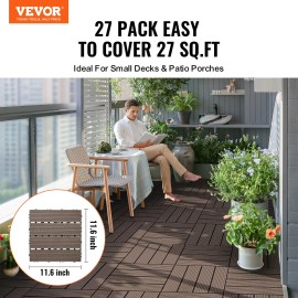 27 Pack Interlocking Deck Tiles 12"x12" Plastic Wood 27 Sq. ft Waterproof Outdoor Flooring All Weather Patio Floor Decking forQuantity: 27 pcs, Color: Dark Brown - WPC Color