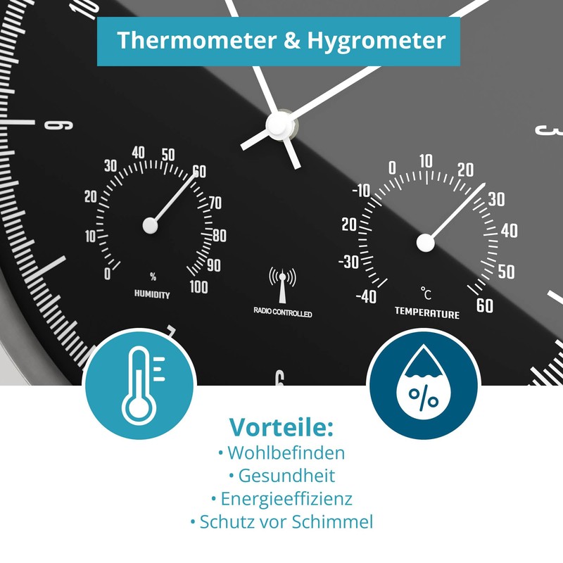 Mebus Wall Clock, Aluminium, Silver/Black, 25 cm
