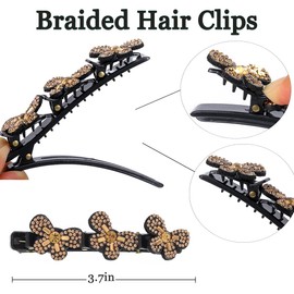 Outyua Braided Hair Clips Sparkling Crystal Stone Hair Clip for Women Rhinestone Bow Duckbill Hairpin 4Pcs
