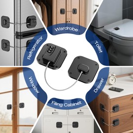 Fridge Refrigerator Lock with Combination, Heavy Duty Lock for Cabinet, Drawers, Closet, Safety Easy Install No Keys Needed (Black-2Pack)