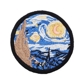 2 Pcs Oil Painting Starry Night Embroidered Appliques Patch with Hook and Loop Fastener Backing- Punk Style Tactical Crochet Badge Suitable for Vests,Jackets, Backpacks,and Clothing