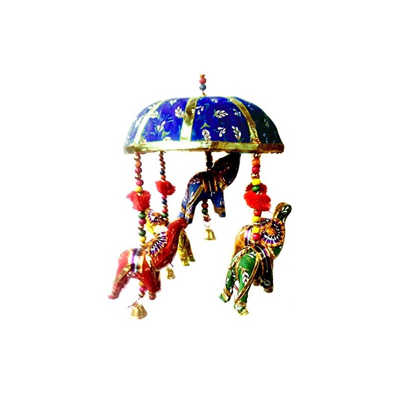 Rastogi Handicrafts Indian Traditional Elephant Blue Umbrella Hanging Layer of