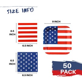 50 PACK - Bulk 4th of July Plates and Napkins Sets Disposable July 4th Party Supplies Fourth of July Decorations Décor Patriotic Paper Plates American Flag Birthday Party Favors Independence Day