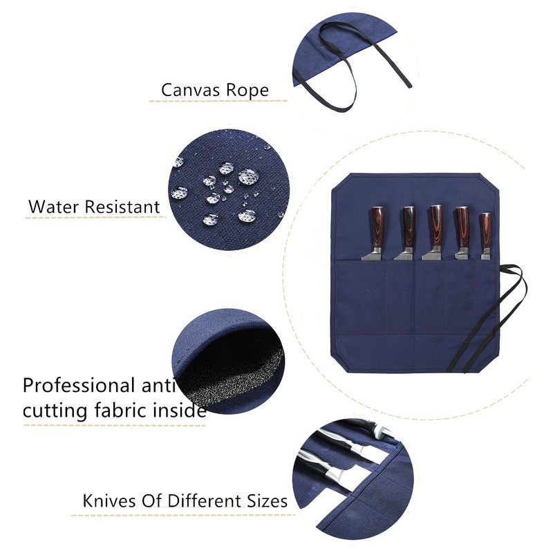Chef's Knife Bag With 5 Slots, Wax Canvas Knife roll
