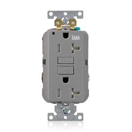 Leviton 20A-125V Extra-Heavy Duty Industrial Grade Weather/Tamper-Resistant Duplex Self-Test GFCI Receptacle, G5362-WTG, Gray