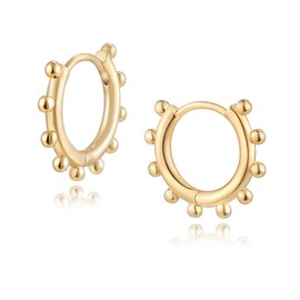 VACRONA Gold Hoop Earrings Huggie Earrings for Women 14k Gold Plated Small Hoops Green Snake Shell Beaded Earrings Hypoallergenic Jewelry Gift