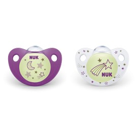 NUK Cute-as-a-Button Chupetes ortodónticos que brillan en la oscuridad, para niña, de 6 a 18 meses, 2 unidades