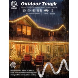 West Ivory 648LEDs, 60ft LED 1/2” Warm White Rope Light w/ 8 Mode Controller, Connectable Outdoor Permanent Waterproof Accent Exterior Lighting, PVC Case, ETL Certified, Holiday, Backyard Patio, Home