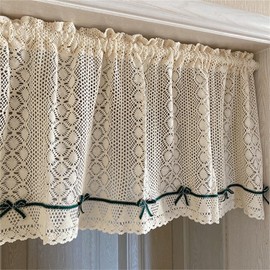 champracer Crochet Look Net Curtain, Short Curtain, Country House Crocheted Flowers Pattern, Retro Bistro Curtain, Short Curtains, Small Window Curtain, Kitchen Door with Tassel (1 Piece, H 60 x W 100