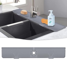 Derlights 33 inch Sink Splash Guard Mat, Silicone Faucet Handle Drip Catcher Tray, Longer Silicone Sink Mat for KitchenBathroom, Drip Protector Splash Countertop (Gray)