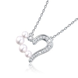PEARLOVE Heart Shape Freshwater Pearl Pendant Necklace 925 Sterling Silver 5A Cubic Zirconia Love Heart Beads Necklaces for Women Gift Box Package for Wedding Anniversary Birthday Christmas, Sterling