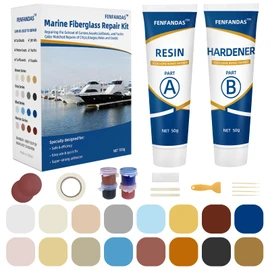 FENFANDAS Fiberglass Boat Repair Kit, Marine Fiberglass Repair Kit for Boats, Gel Coat Repair Kit for Boats, Epoxy Filler for Boats, Fiberglass Repair Kit Fix Holes Chips Pits Cracks (Color Match)