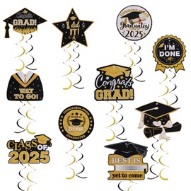 20pcs Graduation Party Decorations, Class of 2025 Congrats Grad Hanging Swirls Ceiling Streamers Ornaments for College Graduation Party Supplies (Gold, Black)