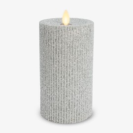 Luminara Rich Glitter Ribbed Flameless Candle Pillar (Silver, 3.25" x 6.5")