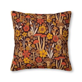 YAJUFANG Retro 1970s Brown & Orange Mushrooms & Flowers Velvet Throw Pillow Covers Sofa Pillowcase Car Square Throw Pillowcases Home Decoration 18x18Inch, Style 0, WXB6666