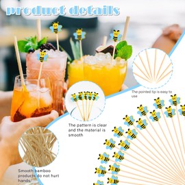 Bee Cocktail Picks Cute Honeybee Theme Baby Shower Bee Decor Long Toothpicks Fruit Sticks Skewers for Appetizer Charcuterie Food Sandwich, Summer Bee Decorations Themed Party Supplies