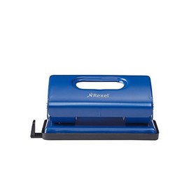 Rexel Value 210 2 Hole Punch, 10 Sheet Capacity, Adjustable Guide Bar, Metal, Blue, 2100758