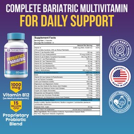 ProCare Health ProCare Health Probiotic Bariatric Multivitamin with Iron 45mg (60 Count) - 15 Billion CFU Bariatric Probiotic Fast Dissolving Veggie Capsules to Support Gut and Immune Health in Bariatric Patients