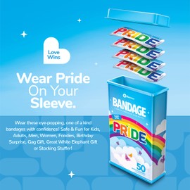 BioSwiss Bandages, Rainbow Pride Shaped Self Adhesive Bandage, Latex Free Sterile Wound Care, Fun First Aid Kit Supplies, 50 Count