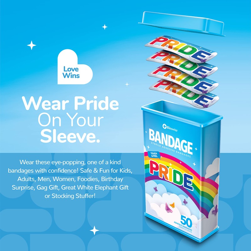 BioSwiss Bandages, Rainbow Pride Shaped Self Adhesive Bandage, Latex Free
