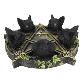 Ebros Gift Gothic Wiccan Pentagram Ivy Vines Penta 5 Black Cats Witching Hour Incense Stick Burner and Holder Figurine with Celtic Knotwork Details As Home Fragrance Accessory Wicca Accent