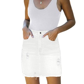 Necooer Women's Denim Skirt High Waist Casual Washed Frayed Stretchy Distressed Plus Size Jean Short Pencil Skirts with Pocket for Women (XXL,Denim White)