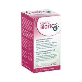 OMNi BiOTiC 6 | Polvere | Integratore alimentare con probiotici e prebiotici | Con 6 Ceppi Probiotici Altamente Attivi | Favorisce l’equilibrio della flora intestinale | VEGANO | Senza OGM | 60 g