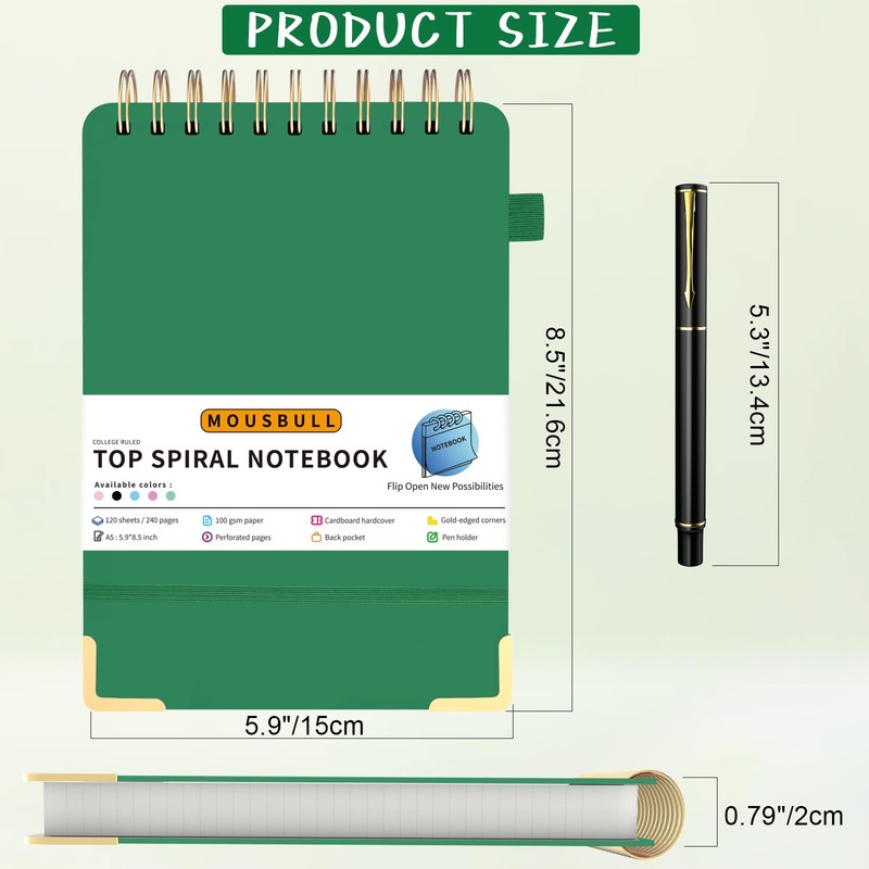 Mousbull Top Spiral Notebook, A5 Hardcover Top Bound Steno Pads,