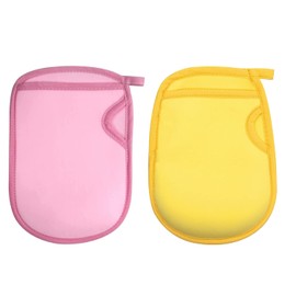 Beauty Exfoliating Gloves，2 Pcs Super Soft Exfoliating Bath Mitt，bath Sponge Fibers Gloves for Kids and Adult(yellow and Pink）