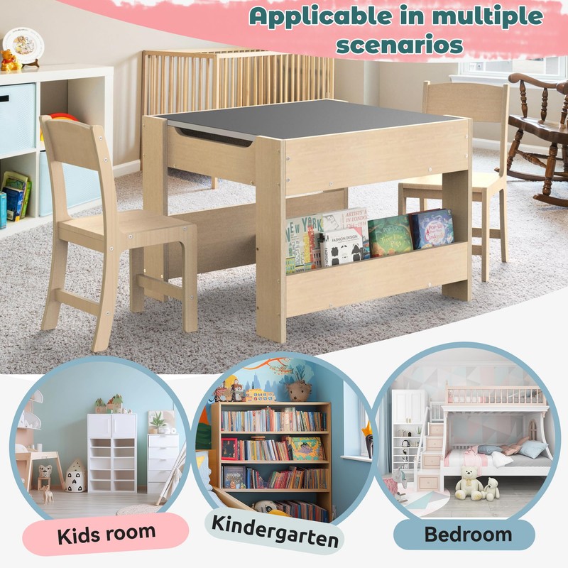 bbgroundgrm 4-in-1 Kids Wooden Activity Desk & Chair Set –