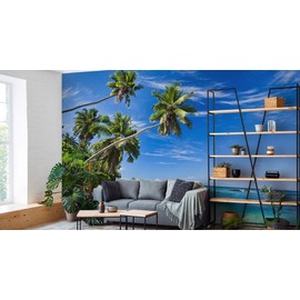 Muralo Photo Wallpaper Beach 120 x 180 cm Non-Woven Wallpaper Ocean Sky Palm Trees Living Room Bedroom Modern Wall Pictures XXL Nature Panorama Water Wall Decoration