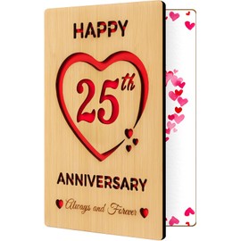 Vovocas 25th Wedding Anniversary Card Gifts for Husband Wife, Wooden Happy 25th Silver Anniversary Card for Her Him, Always and Forever 25 Year Wood Wedding Greeting Cards for Men Women