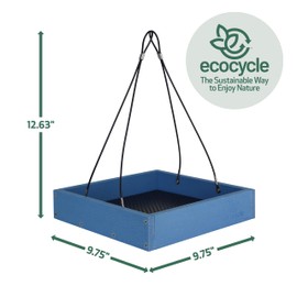 EcoCycle Perfect Picnic Recycled Plastic Bird Feeder with Fresh Seed Tray for Wild Birds and Outdoor Décor, Hanging Tray Feeder, 1.5 Quart Capacity, Blue