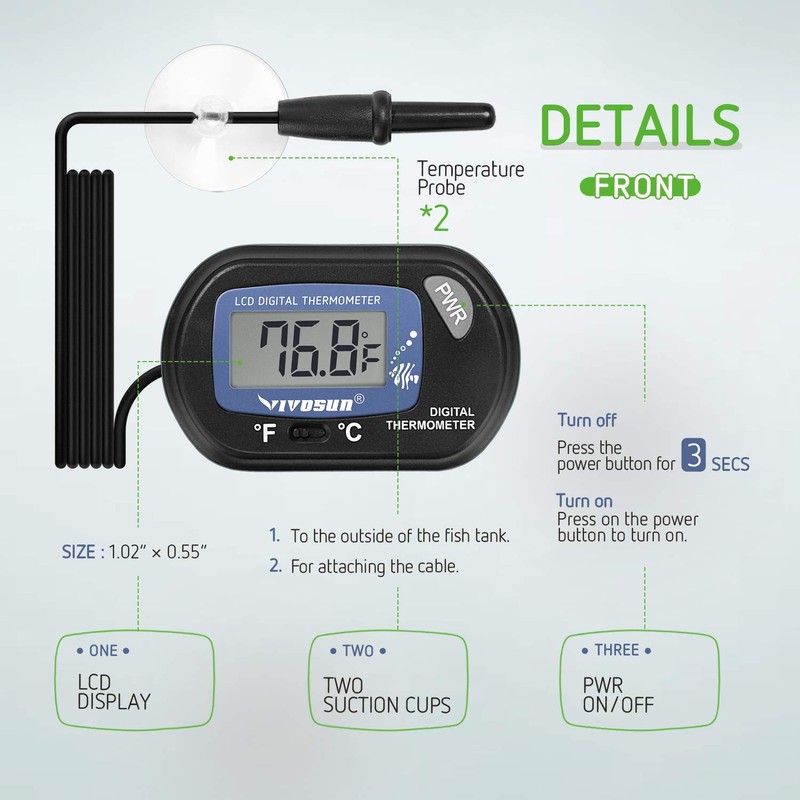 VIVOSUN 4-Pack LCD Digital Aquarium Thermometer Fish Tank Water Terrarium