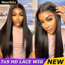 [NEW IN] OQ HAIR Wear And Go Glueless Wigs Bleached Tiny Knots Pre Cut 7x5 HD Lace Straight Lace Front Human Hair Wigs Springtok:_180%_14(Bob)