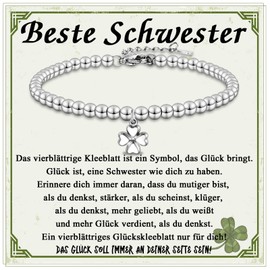 PDTU Daughter Sister Best Friend Gifts, Clover Leaf Lucky Bracelet for Daughter Sister Best Friend Lucky Charm Gifts for Exam Travel Birthday Graduation School Christmas, Stainless Steel, No gemstone